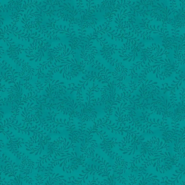 Green Teal Swirling Leaves Cotton Wideback Fabric per yard