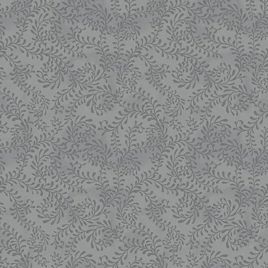 Grey Dark Swirling Leaves Cotton Wideback Fabric per yard