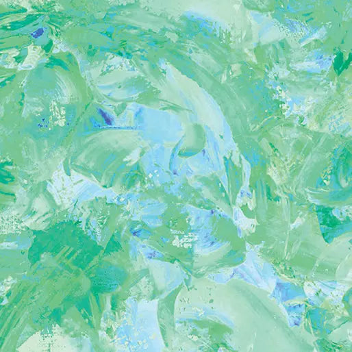 Green Paint Splash Seafoam Cotton Wideback Fabric per yard