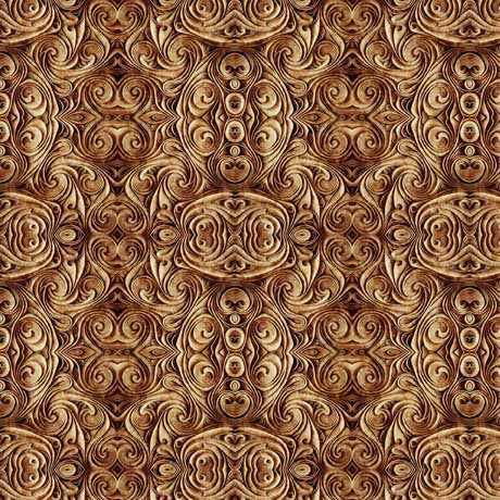 Brown Endless Blues Scroll Medallion Wideback Cotton Fabric per yard