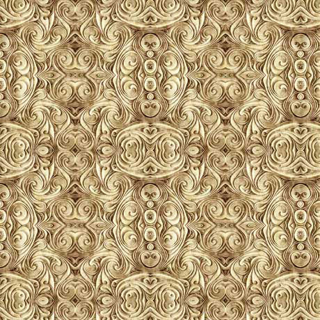 Natural Tan Endless Blues Scroll Medallion Wideback Cotton Fabric per yard