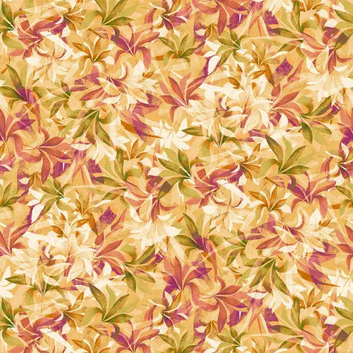 Natural Autumn Shadow Leaves Cotton Wideback Fabric per yard