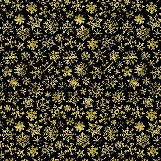 Black Snowflakes Cotton Wideback Fabric Per Yard