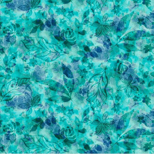 Blue Aqua Botanics Cotton Wideback Fabric Per Yard