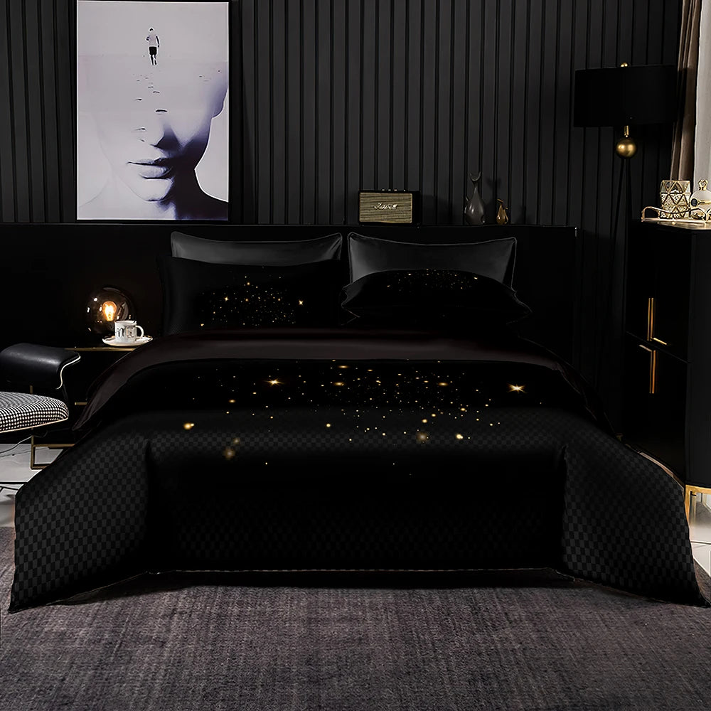 Black Luxury Bedding Set Duvet Cover 228x228 With Pillowcase,245x210 Quilt Cover,High-End Atmosphere Extra Large Bed Sheet Set