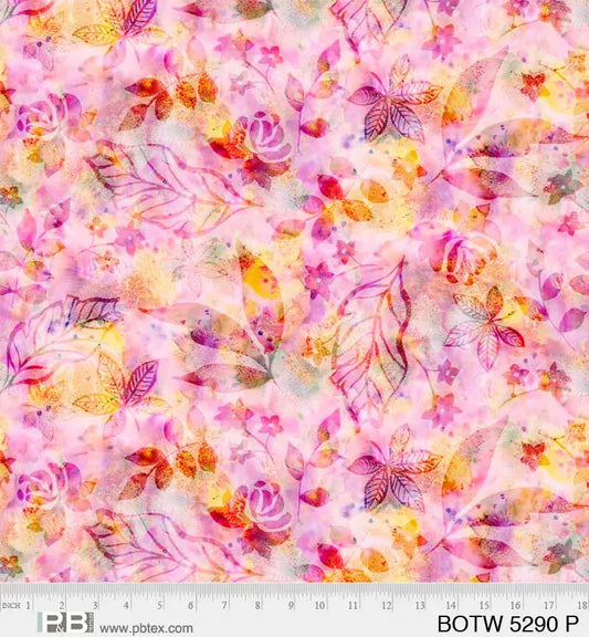 Pink Orange Botanics Cotton Wideback Fabric Per Yard