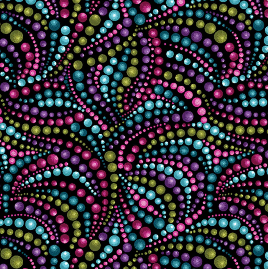 Multi Beaded Swirls Cotton Wideback Fabric Per Yard