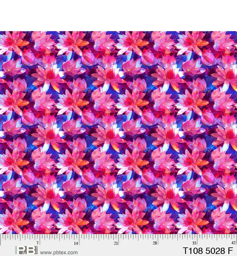 Red Pink Translucence Flowers Cotton Wideback Fabric per yard