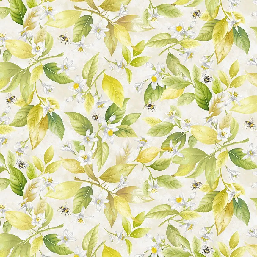 Beige Lemon Blossoms & Bees Cotton Wideback Fabric Per Yard