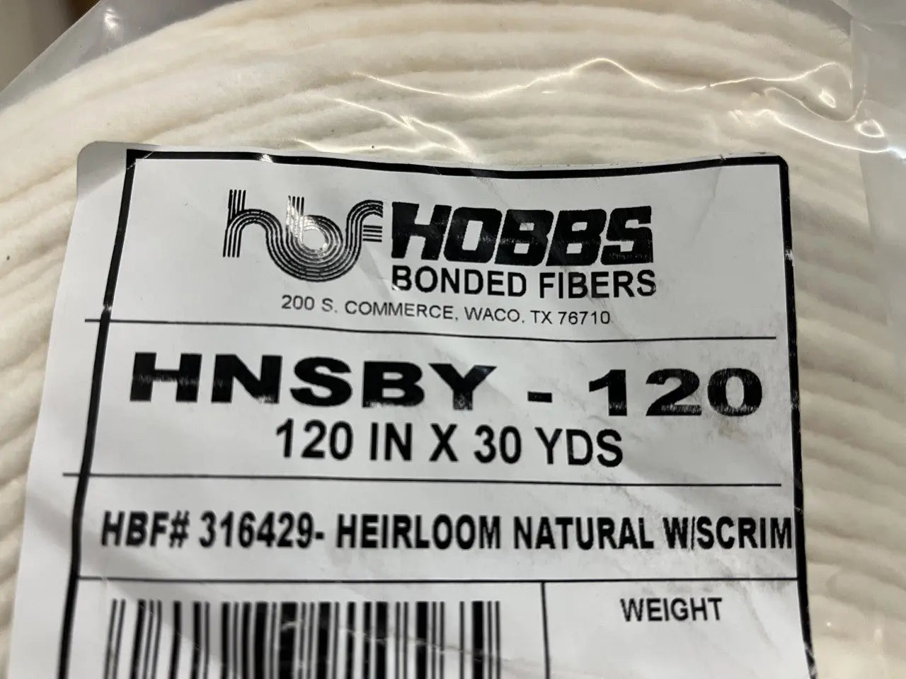 Hobbs Heirloom 100% Cotton with Scrim 120"  Batting Roll